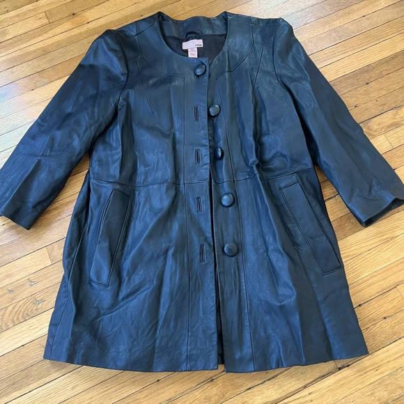 H+M Genuine Leather Button Up Coat | Size 6 - Picture 4 of 5